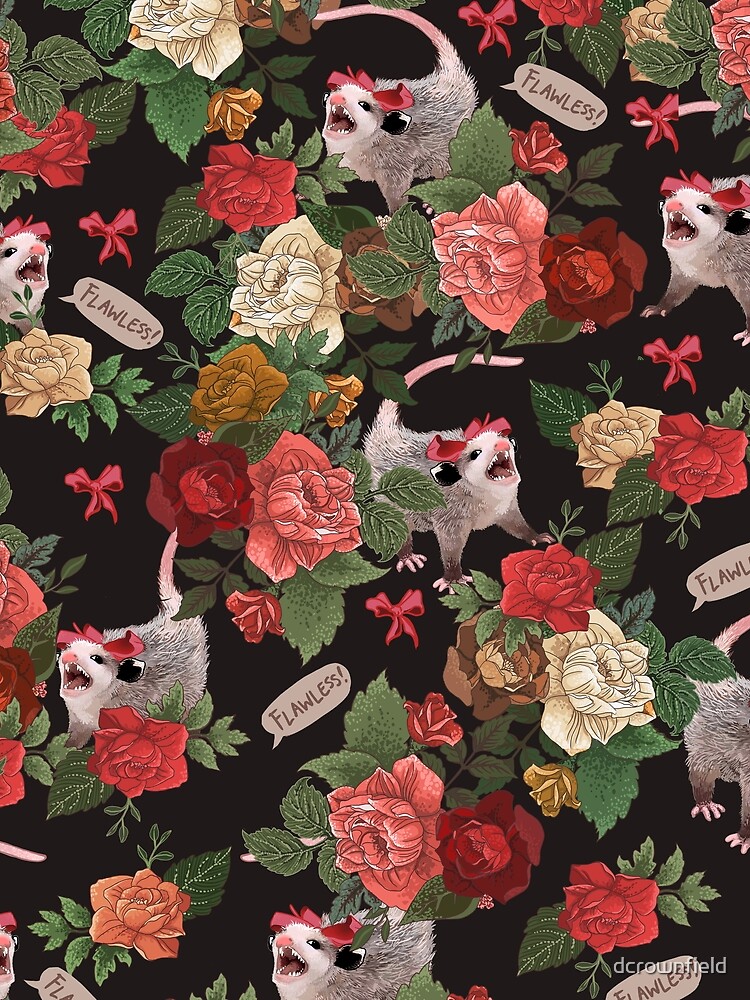 Opossum Floral Pattern (with text) by dcrownfield