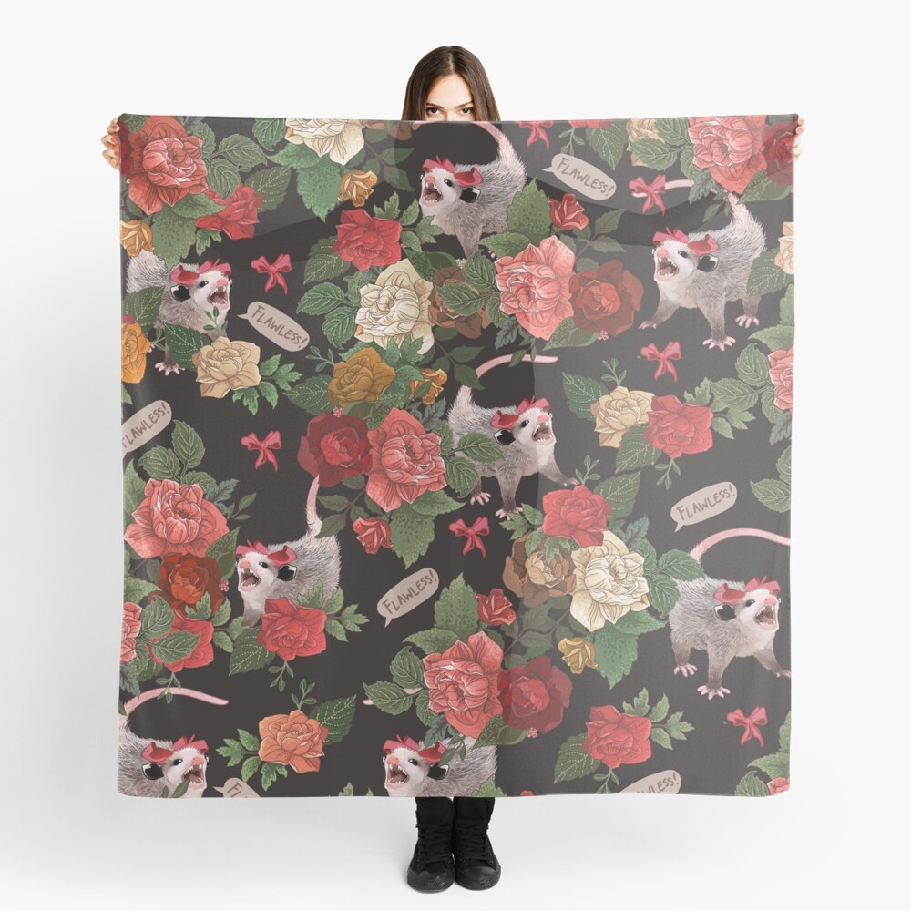 Opossum Floral Pattern (with text) Scarf