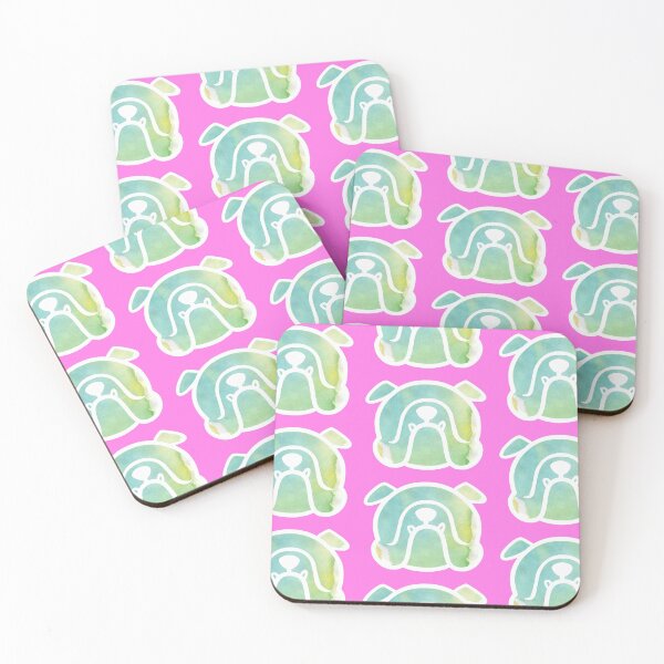 Item preview, English Bulldog - blue & green watercolors with pink background - smooshfaceunited designed and sold by smooshfaceutd.