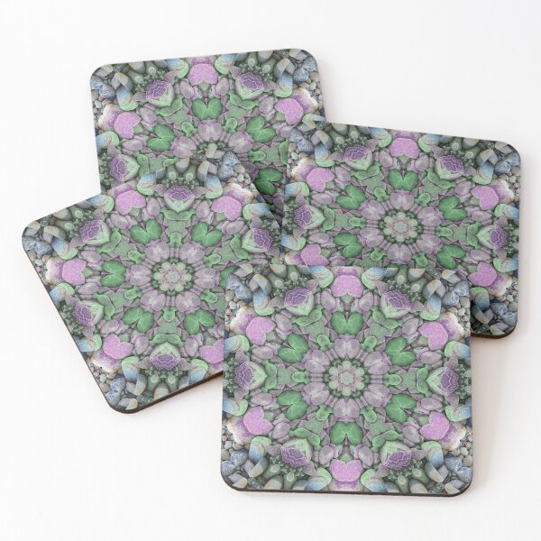 Item preview, Abstract Beach Pebbles Mosaic Flower Shape Mandala Biophilic Design Green and Lilac designed and sold by Beachy.