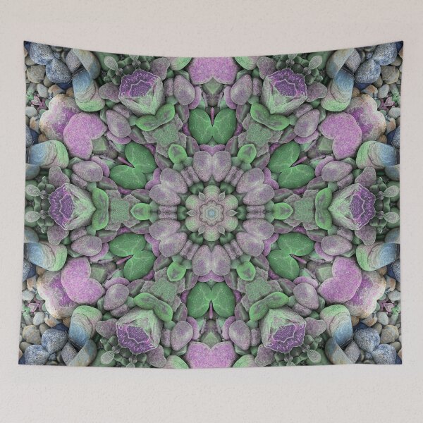 Item preview, Abstract Beach Pebbles Mosaic Flower Shape Mandala Biophilic Design Green and Lilac designed and sold by Beachy.
