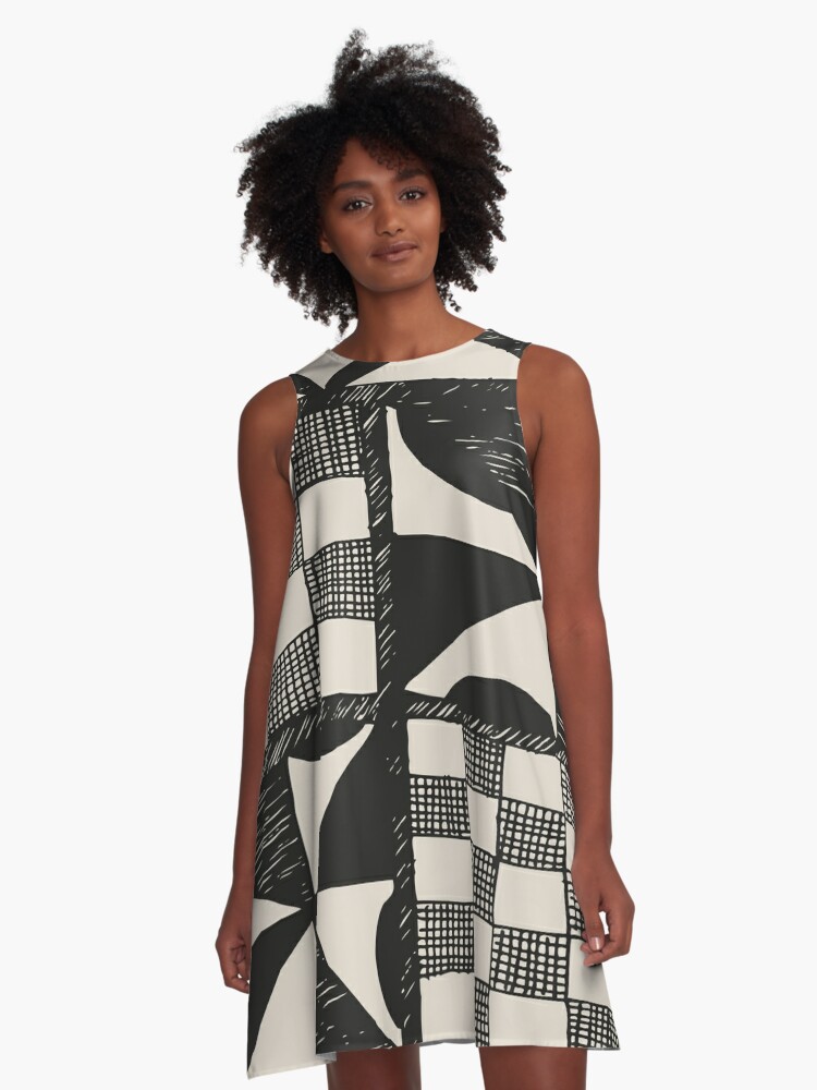 Louis Vuitton Brown & White Geometric Print A-Line Dress with