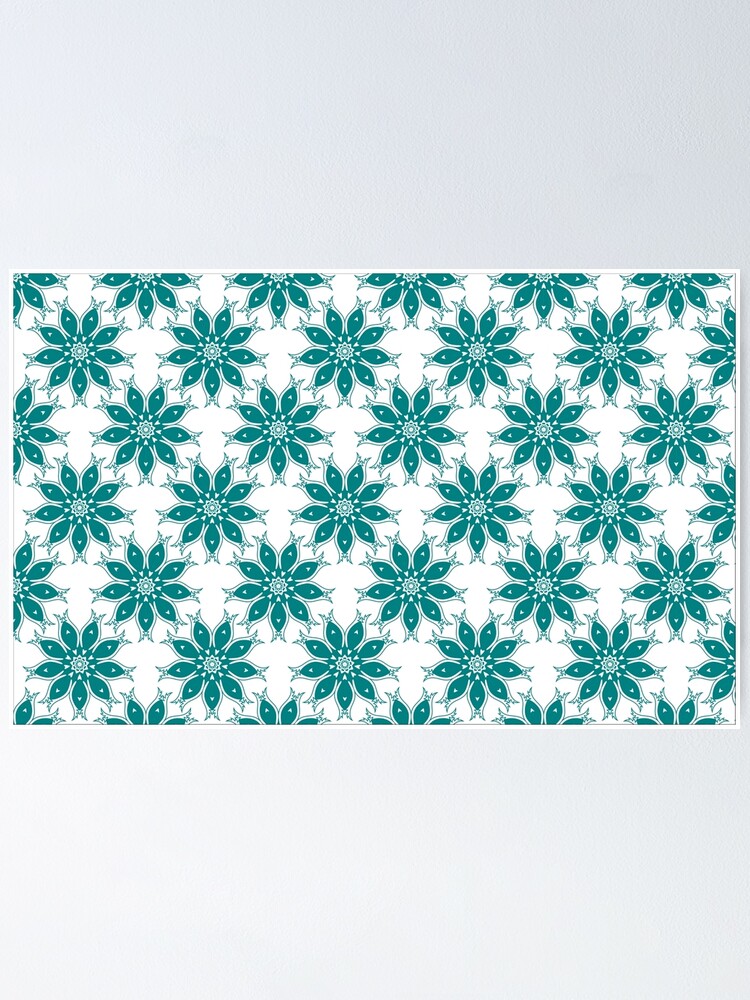 "White wallpaper with green flowers" Poster for Sale by TRIION Redbubble
