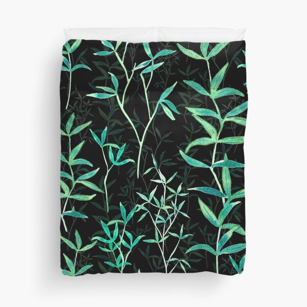 Watercolor Spring Wild Plants Black Duvet Cover