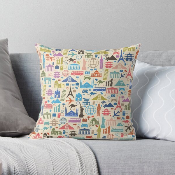 Icons of Travel Throw Pillow