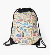 Icons of Travel Drawstring Bag
