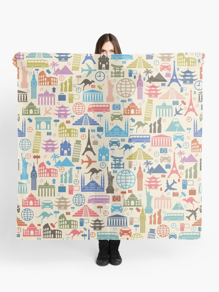 Thumbnail 1 of 3, Scarf, Icons of Travel designed and sold by SandiTyche.