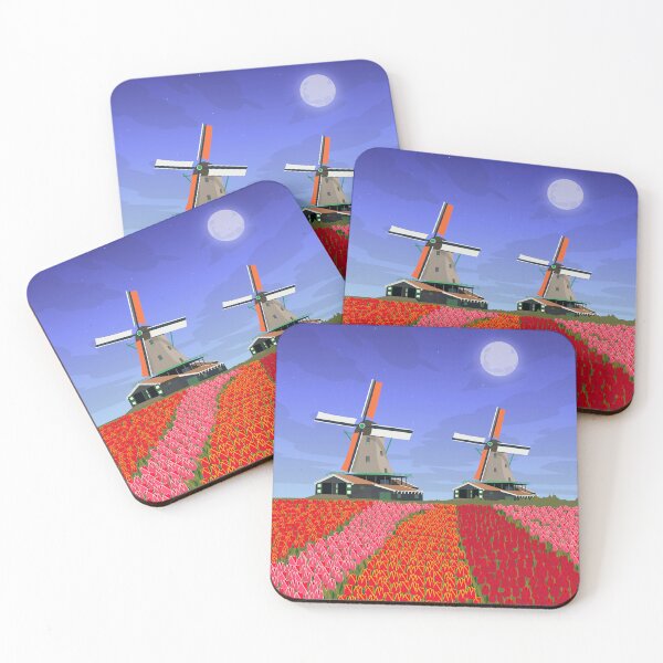 Item preview, The Netherlands Vintage Minimal Retro Windmills Tulips Travel Poster designed and sold by Stadify.