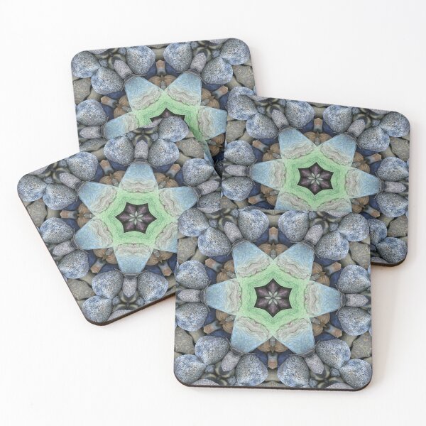 Item preview, Beach Pebbles Abstract Biophilic Design Mosaic in Colors Blue Greige Beige Gray Stone Lime  designed and sold by Beachy.
