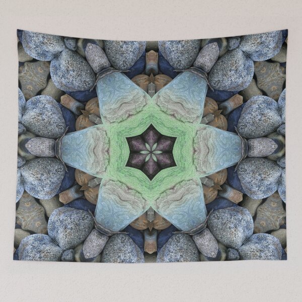 Item preview, Beach Pebbles Abstract Biophilic Design Mosaic in Colors Blue Greige Beige Gray Stone Lime  designed and sold by Beachy.