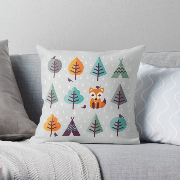 Fox in the Forest - on Gray Throw Pillow