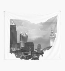 Cleveland Skyline in Ohio Shape Wall Tapestry