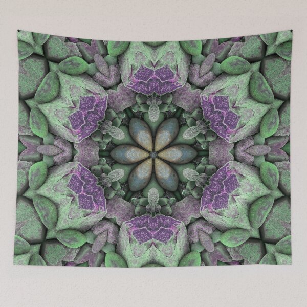 Item preview, Flower Shape Abstract Beach Pebbles Mosaic Maximalist Style Green and Lilac designed and sold by Beachy.