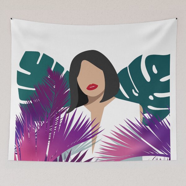 Item preview, woman surrounded by tropical plants designed and sold by ArtbyJodlana.