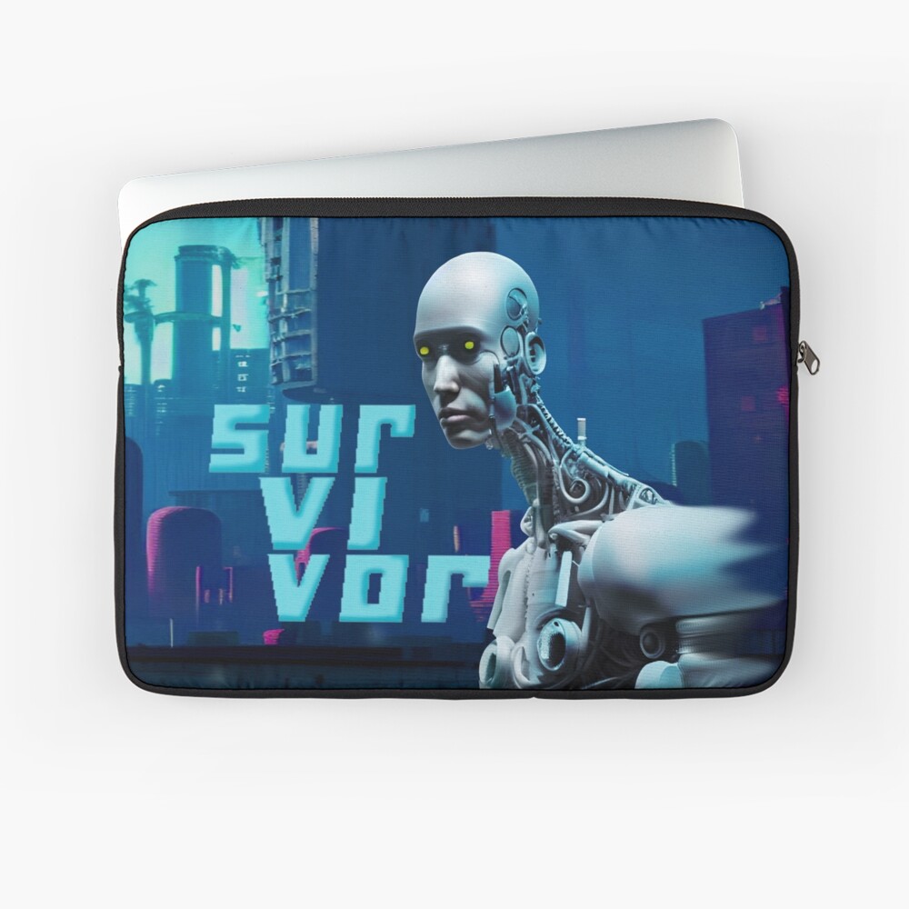 Cyborg Survivor Humanoid Robot in Nuclear City Destruction Laptop Sleeve