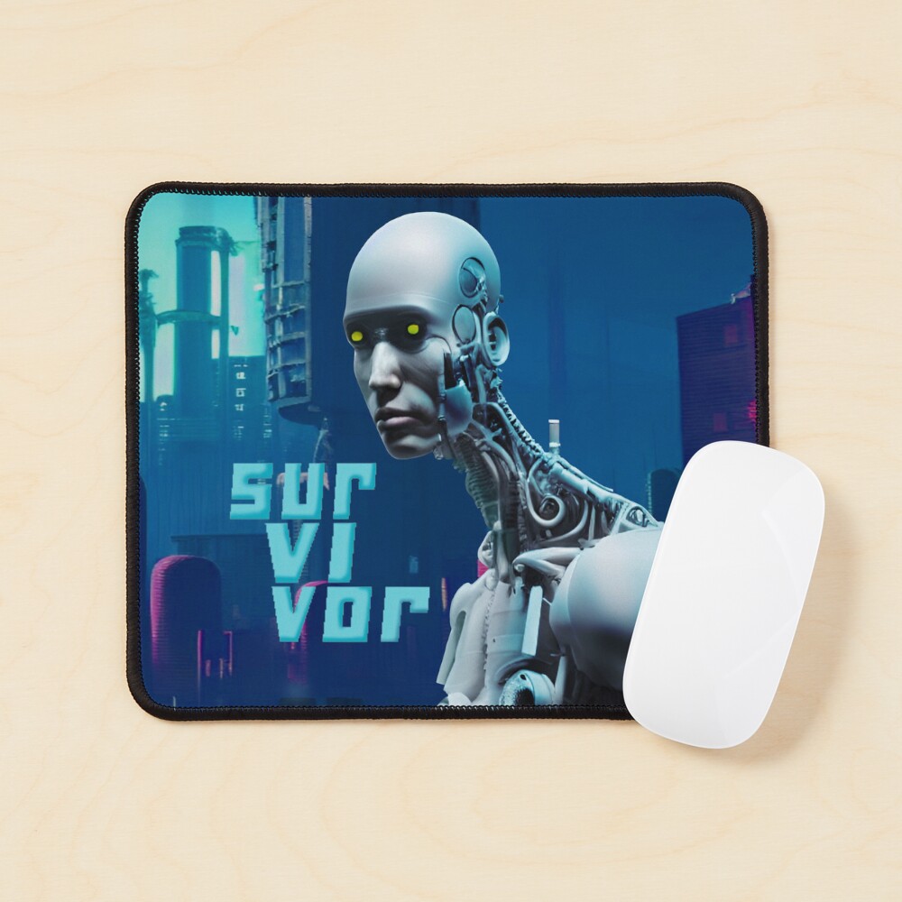 Cyborg Survivor Humanoid Robot in Nuclear City Destruction Mouse Pad