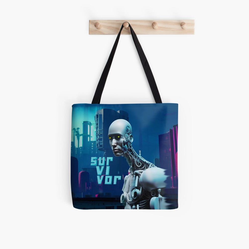 Cyborg Survivor Humanoid Robot in Nuclear City Destruction Tote Bag
