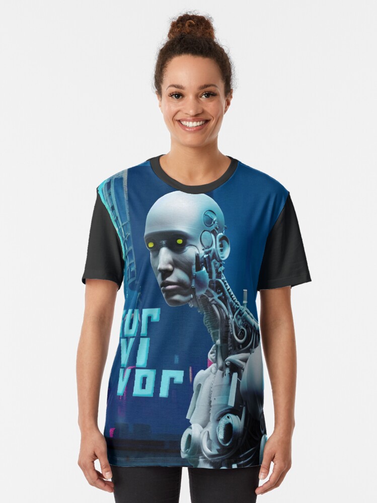 Alternate view of Cyborg Survivor Humanoid Robot in Nuclear City Destruction Graphic T-Shirt
