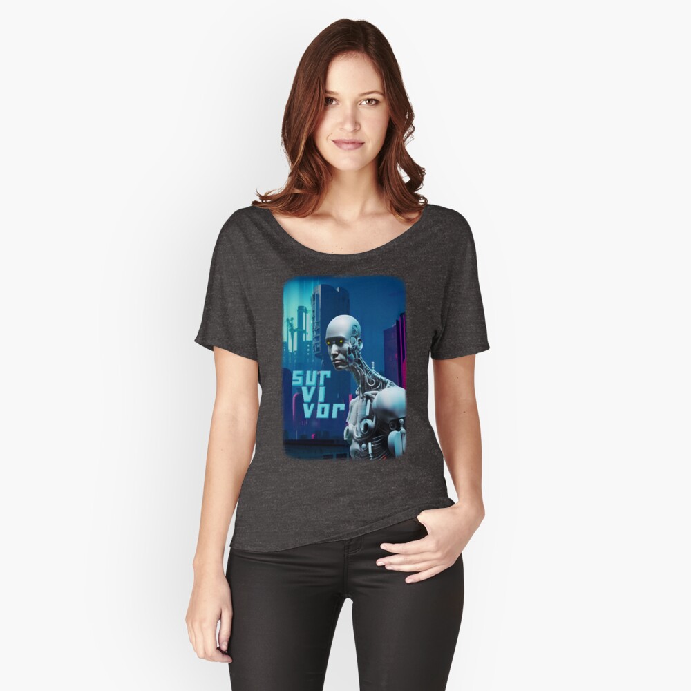 Cyborg Survivor Humanoid Robot in Nuclear City Destruction Relaxed Fit T-Shirt