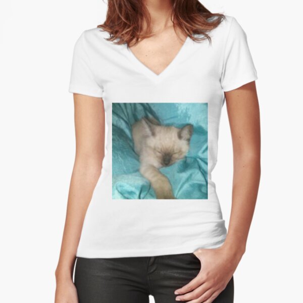 Satin Kitty Fitted V-Neck T-Shirt
