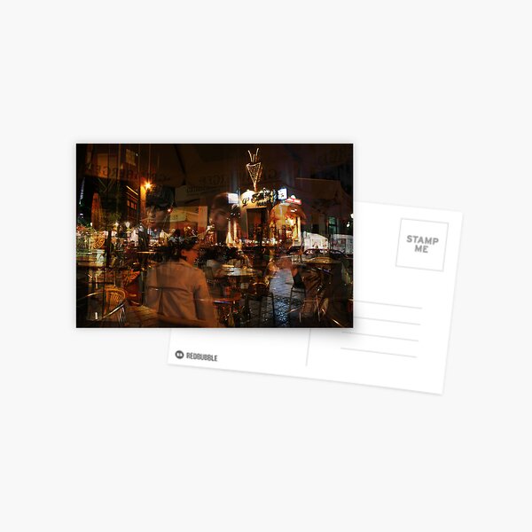 Night reflection in Brussels Cafe Postcard