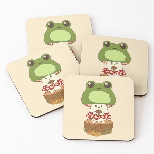 Item preview, Cute Mushroom in Frog Cap Disguise drinking acorn juice designed and sold by KateAngelaArt.