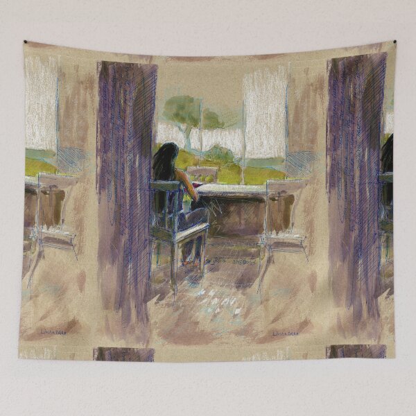 Item preview, Red Book - An Modern Drawing of a Reading Woman, pen & gouache designed and sold by Linandara.
