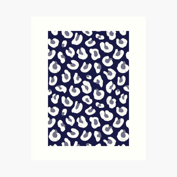 Leopard Print - Navy Blue and White Art Print