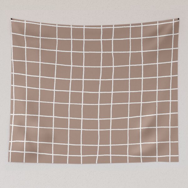 Artikelvorschau, Mid-tone Brown White Thin Checkerboard Square Grid Pattern Pairs 2023 COTY Redend Point SW 9081 entworfen und verkauft von ColorOfTheYears.