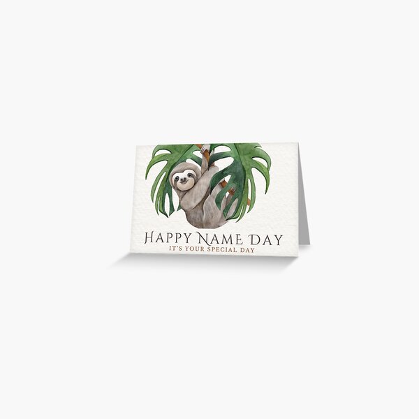 Item preview, Happy Name Day - Watercolour Sloth In Cecropia Tree designed and sold by Simply Celebrated Milestones.