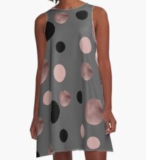 Elegant rose gold, black and pink dots A-Line Dress