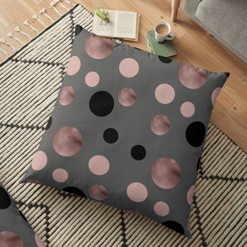 Elegant rose gold, black and pink dots Floor Pillow