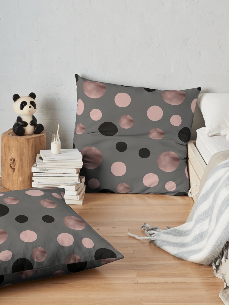 Alternate view of Elegant rose gold, black and pink dots Floor Pillow