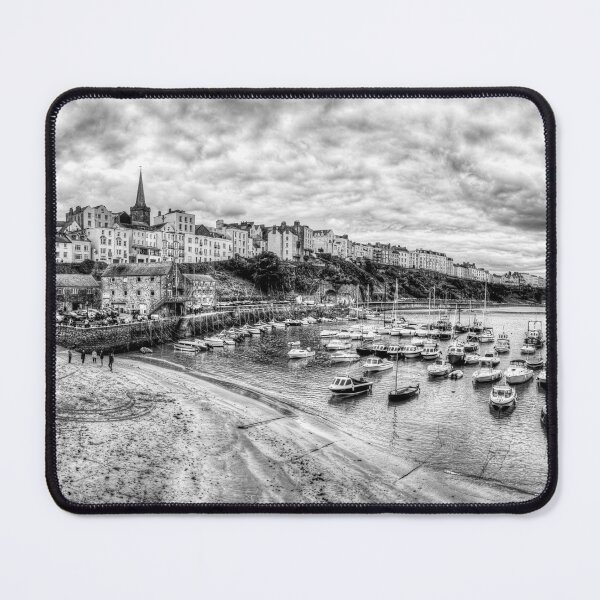 Item preview, Tenby Harbour Panorama, Pembrokeshire, Wales, Black And White designed and sold by Paul Thompson Photography.
