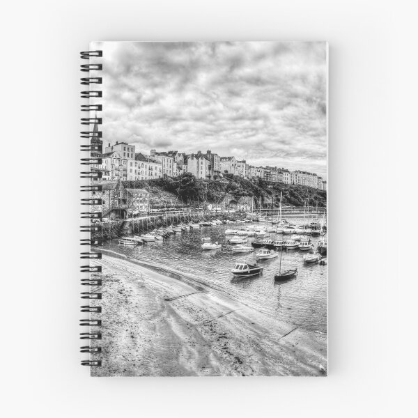 Item preview, Tenby Harbour Panorama, Pembrokeshire, Wales, Black And White designed and sold by Paul Thompson Photography.