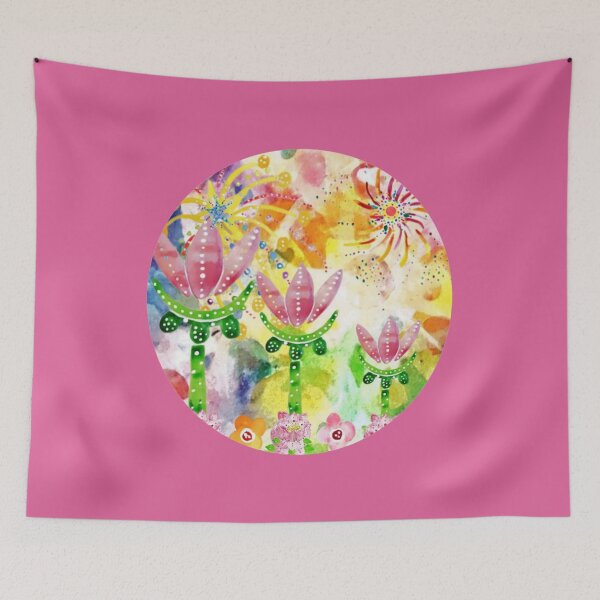 Item preview, Triple Lotus Diwali Fireworks Sphere Watercolour Collage designed and sold by DefaultOneWorld.
