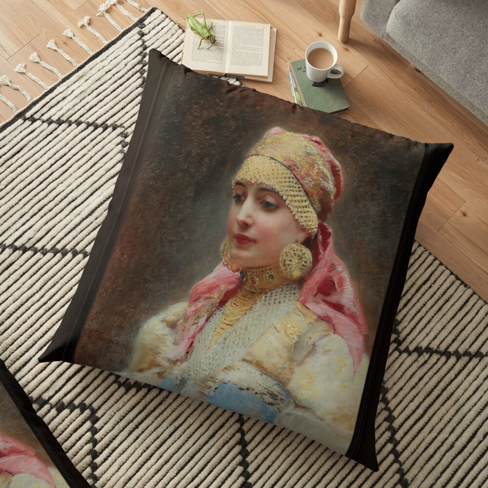 Portrait Of A Boyarynya by Konstantin Makovsky - A Russian Beauty Of The Past 3 Portrait Of A Boyarynya by Konstantin Makovsky Remastered Xzendor7 Classical Art Old Masters Reproductions Floor Pillow