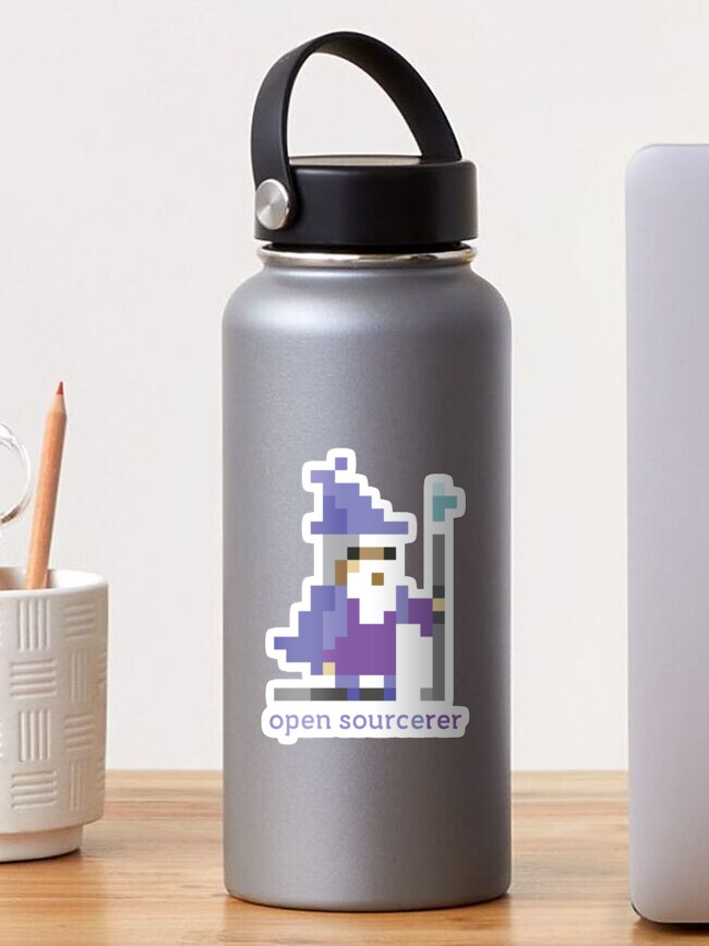 Thumbnail 1 of 3, Sticker, 8-bit Open Source Sorcerer - Programming designed and sold by blushingcrow.