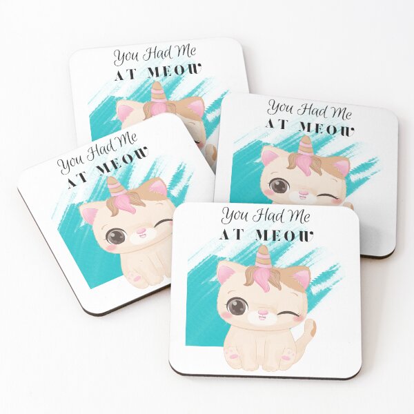 Item preview, You Had Me at Meow - Pink unicat cartoon, winking - unicorn - cat - wink - blue swatch background - unicat - cartoon aesthetic - Adorable designed and sold by Mechanical-Artt.