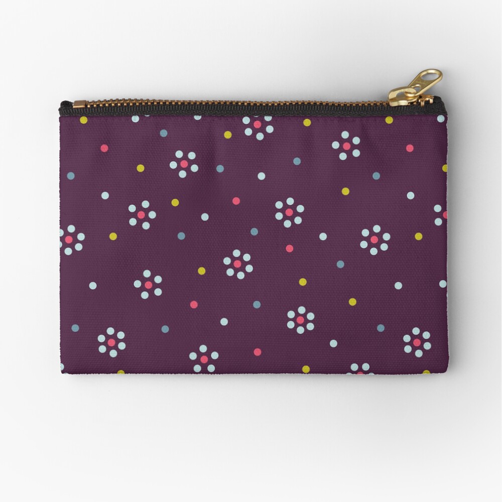 Floral Pattern In Purple And Dots Zipper Pouch