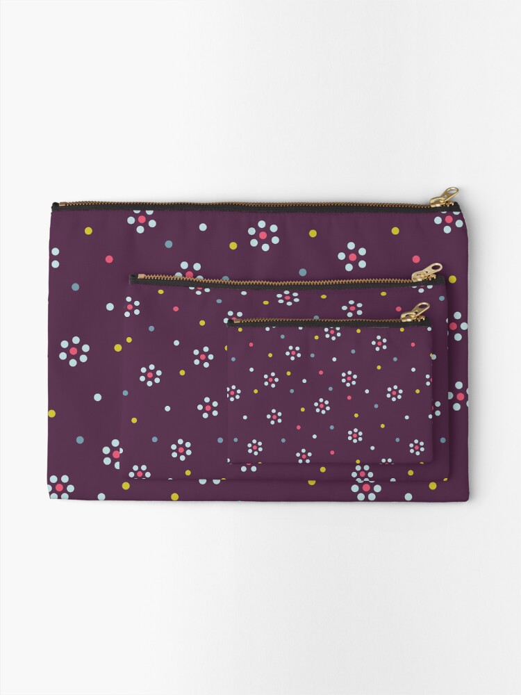 Alternate view of Floral Pattern In Purple And Dots Zipper Pouch
