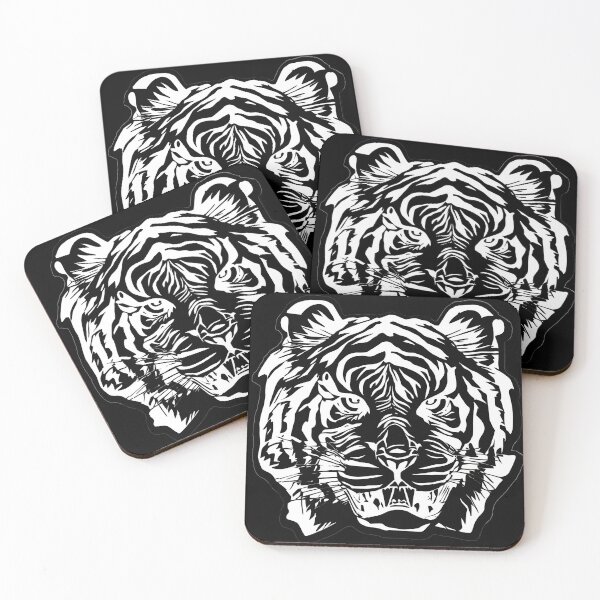 Item preview, Tiger (Black/White, Decal Sticker, Black Border, Center, Symmetric, 2800x2800, Transparent Background) designed and sold by Digital-Davinci.