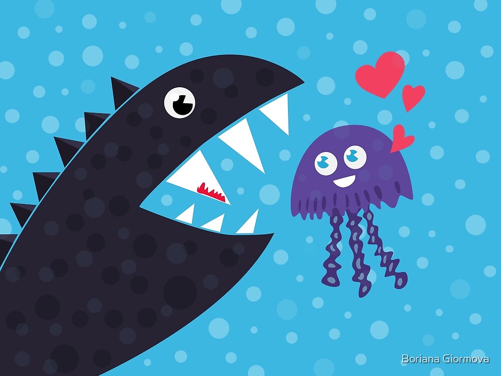 Impossible Love - Funny Jellyfish And Sea Monster by Boriana Giormova