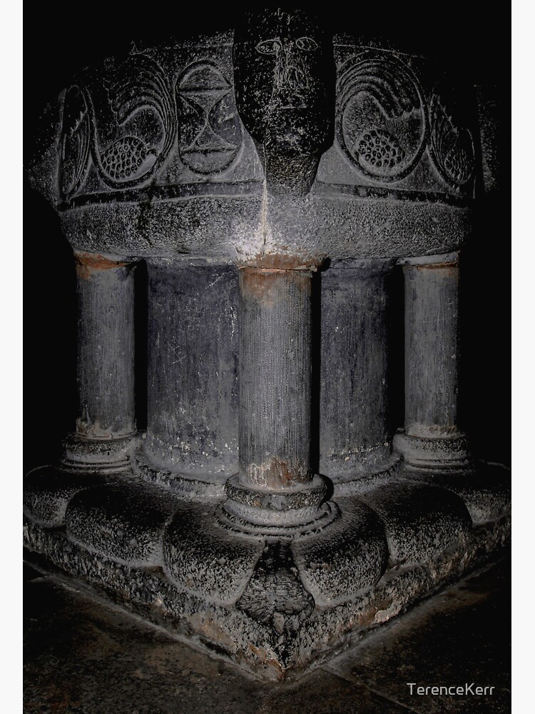 "French baptismal font in blueblack Tournai limestone" Sticker for