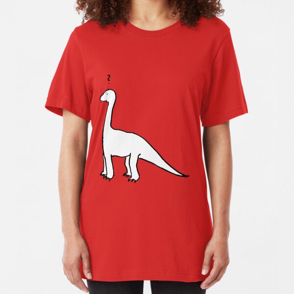 The Quizzical Dinosaur (solid white) Slim Fit T-Shirt