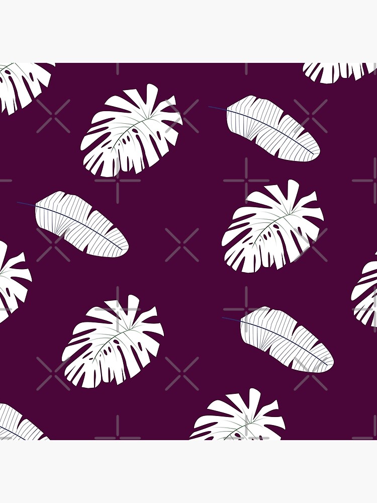 "Swiss Cheese Plant Leaves with Banana Leaves Pattern (dark purple