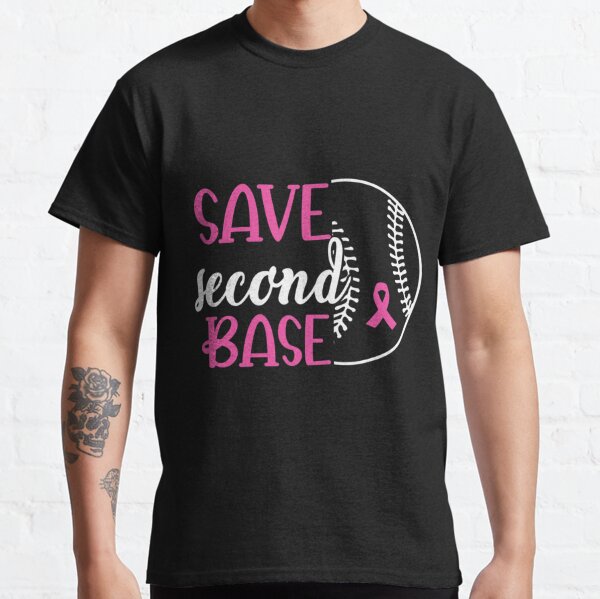 Caterpillar Save Second 2nd Base Funny Baseball Breast Cancer Awareness T- shirt in Black