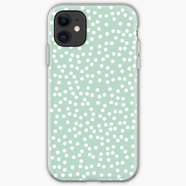 Mint Green and White Polka Dots Pattern iPhone Soft Case