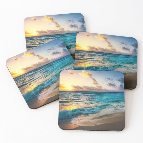 Item preview,  Magical sunset on the beach with blue waves designed and sold by Durgaa D.
