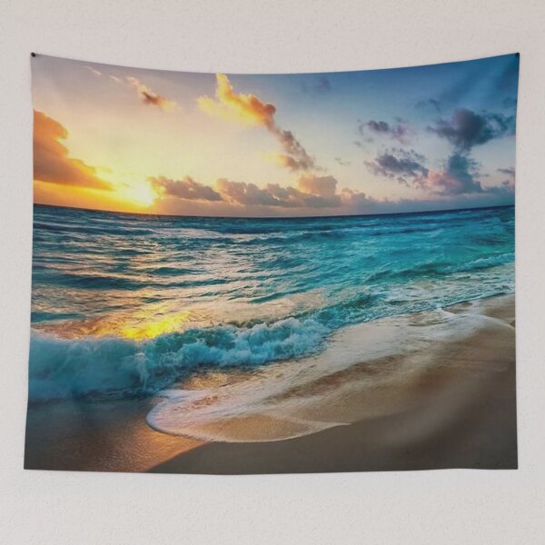 Item preview,  Magical sunset on the beach with blue waves designed and sold by Durgaa D.
